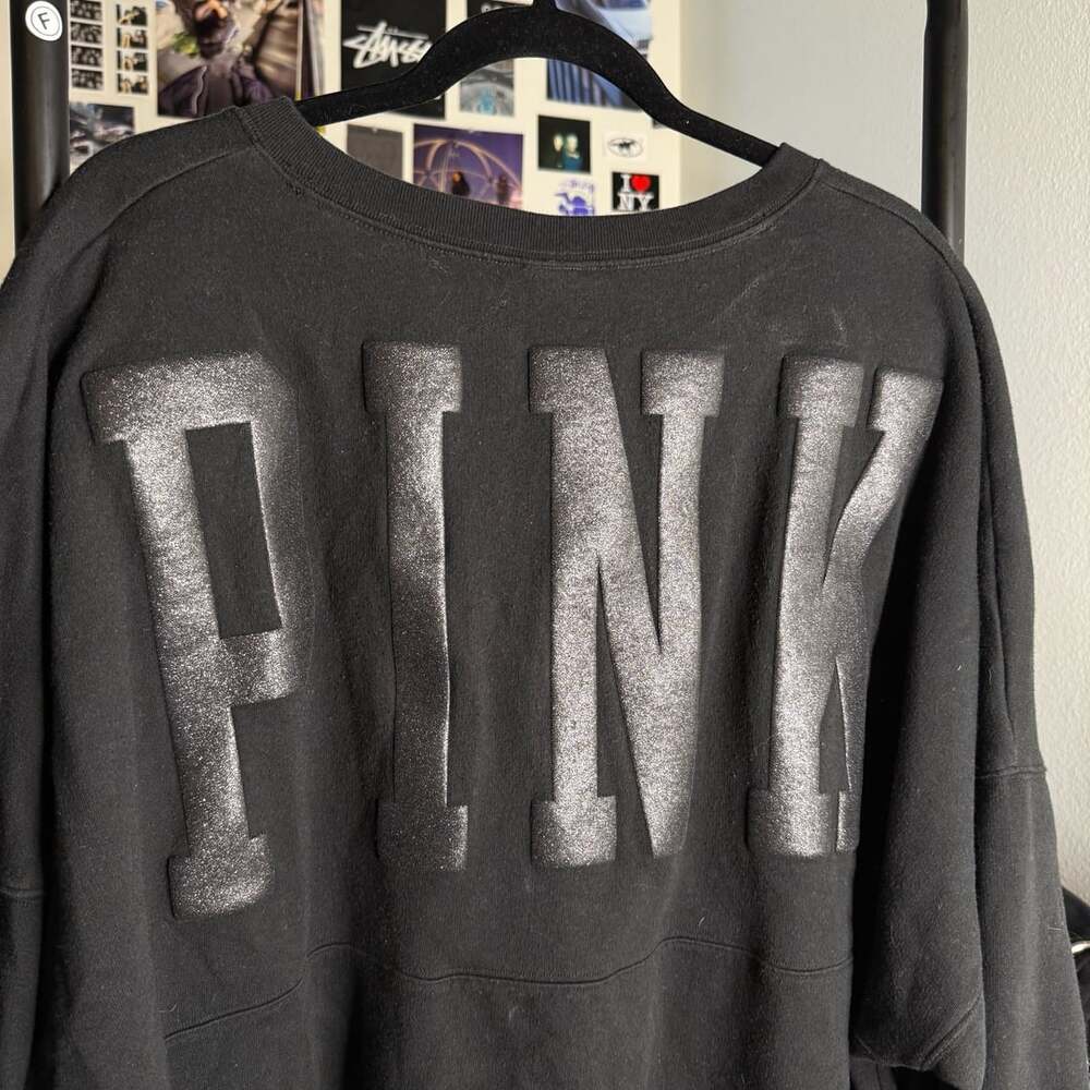 Victoria's Secret Pink Sweatshirt XXL Black Glitter Logo